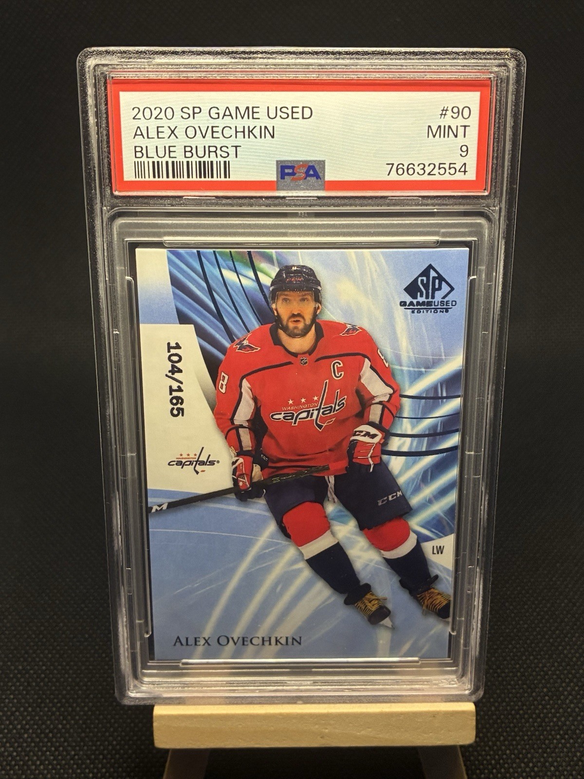 PSA 9 Alex Ovechkin 2020/21 Upper Deck SP Game Used #/165 BLUE BURST #90 was