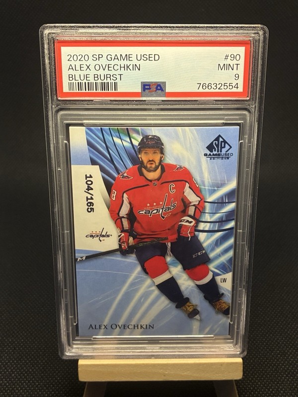 PSA 9 Alex Ovechkin 2020/21 Upper Deck SP Game Used #/165 BLUE BURST #90 was