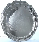 SILVER-PLATE - ** HAPPY ANNIVERSARY TRAY ** ORNATE - 26 cm diameter - VERY GOOD