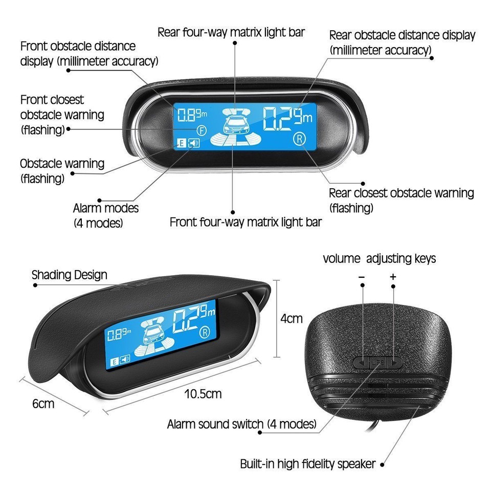 8 Parking Sensors LCD Car Auto Backup Reverse Rear Radar System Alert ...
