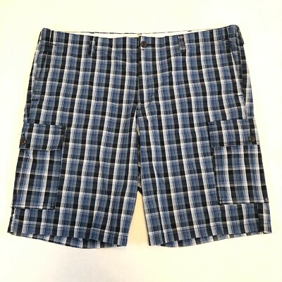 Dockers Cargo Style Cotton Shorts Casual Blue White Plaid Men's