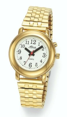 Sprechende Armbanduhr Damenuhr Metall Flex Zug Band Gold Zeitansage  8915-9