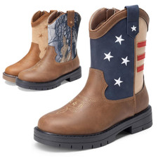 Boys Girls Cowboy Boots Western Riding Mid Calf Boots Side Zipper Boots