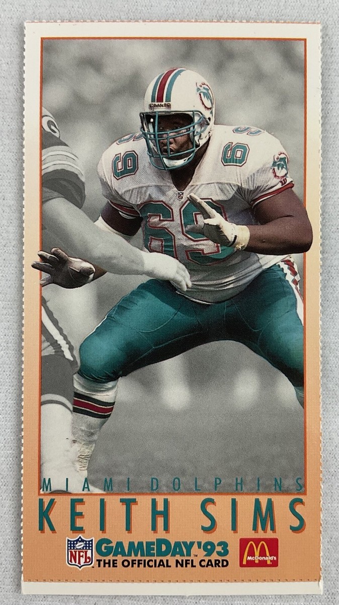 サイン入りフットボールセット 4個　認定証付　NFL アメフト NFL 1993 GameDay Football Card#05-Miami Dolphins-Keith Sims (Iowa