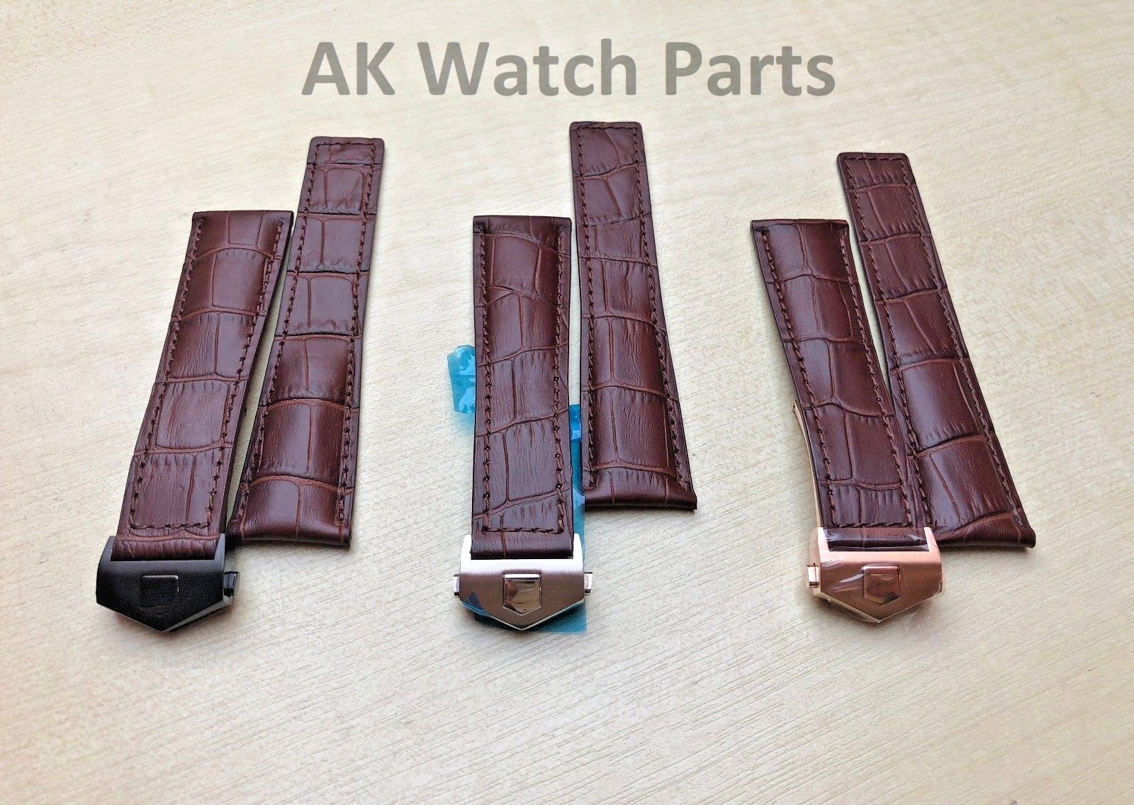 Bracelet Cuir Marron Style Alligator Pour Tag Heuer Monaco - Largeur 22/18 Mm, Cuir Véritable
