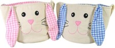 Pink and Blue Plush Canvas Bunny Easter Basket for Kids, Set of 2, 7 Inches