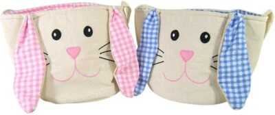 BURTON + BURTON Pink and Blue Plush Canvas Bunny Easter Basket for Kids, Set of 2, 7 Inches