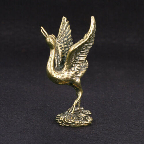 Solid Brass Red-crowned Crane Figurine Statue House Ornament Animal Figurines - Picture 1 of 5