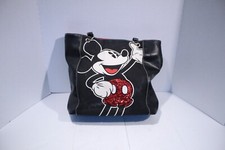 Disney Mickey Mouse Tote Bag Black Canvas Faux Leather with Red Sequins