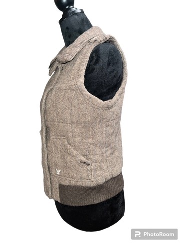 American Eagle Vest Womens Large Brown Wool Blend Full Zip Puffer Jacket Logo - Picture 2 of 5