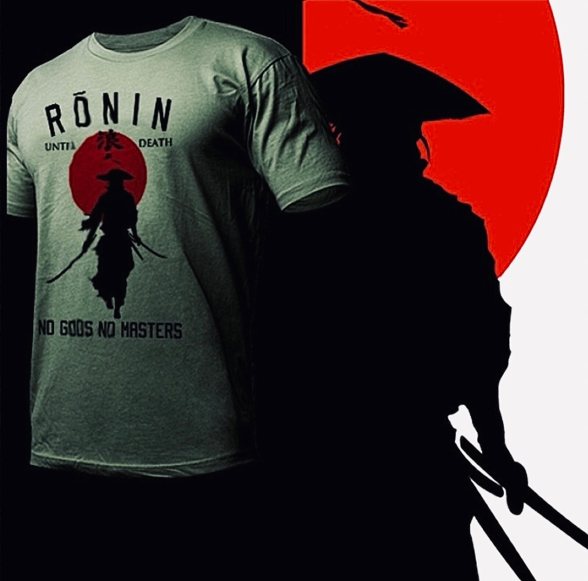 Samurai t-shirt retro Ronin bushido code warrior Japanese kanji no