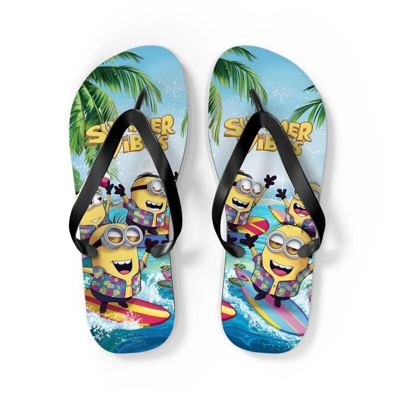 Cartoon Summer Vibes Flip Flops, Fun Beach Flip Flops for Kids & Adults