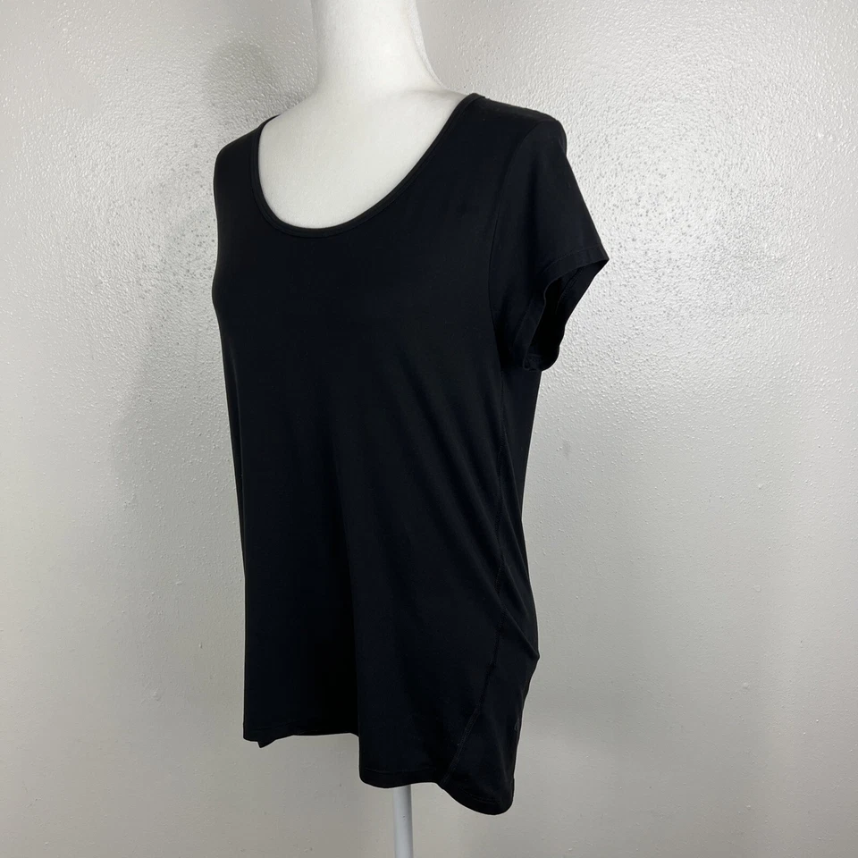 Camisa feminina C9 by Champion média preta com tiras manga curta treino ativo ioga - Imagem 2 de 4