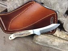 HANDFORGED CUSTOM HUNTING, SKINNING COWBOY KNIFE WITH STAG HANDLE & SHEATH