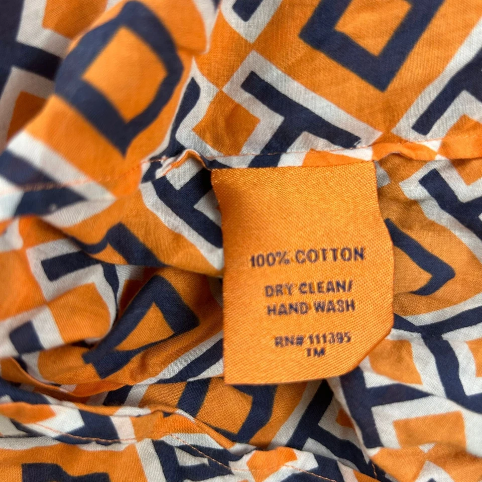 Tory Burch Shirt Womens Medium Orange Geometric Cotton Long Sleeves Button Up * - Image 4 of 4