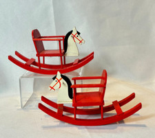 2 VTG Handmade Dollhouse Toy Rocking Horse East Germany Painted Wood Folk Art