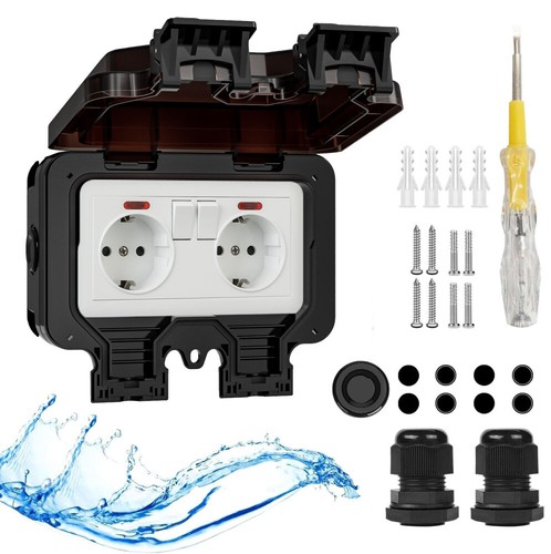 IP66 Outdoor Wandsteckdose Steckdose Gartensteckdose Außensteckdose Aufputz DE - Bild 14 von 14