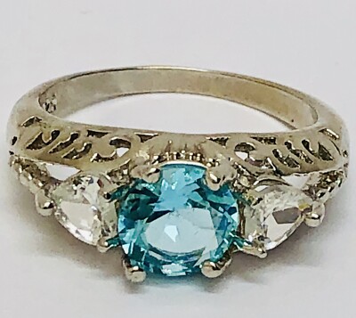 Womens Aquamarine/Crystal March Month BIrthstone Ring/Size -- GREAT GIFT  IDEA!