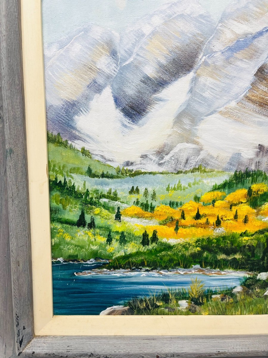 絵画 Mountain ridge lake Painting Canvas Mountain Ridge Valley and Lake Vintage