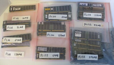 54 pieces PC Computer Memory SDRAM PC133/PC100/PC66 168-pin DIMMs, Large Lot