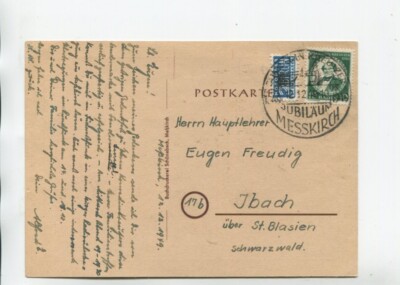 Baden Postkarte Mi 53 Meßkirch 12.12.49 Conradin Kreutzer nach Ibach