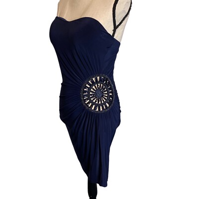papaya bodycon dress Trac Papaya Dress Juniors Large Navy Bodycon Beaded Strapless Clubwear  Party