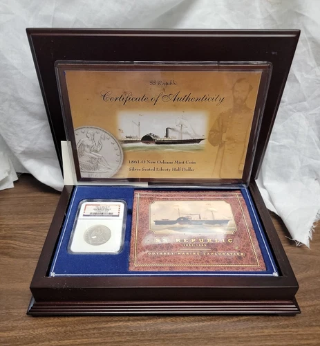 1861 O Seated Liberty Silver Half Dollar W-07 S.S. Republic Shipwreck Effect NGC