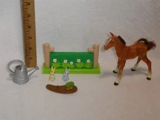 Fisher Price Loving Family Dollhouse Garden Lot: Horse, Fence, Water Can, Rabbit