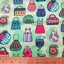 Michael Miller Le bag Pink Purse Handbag Print Fabric 1 Yard + 44" 100%  Cotton 