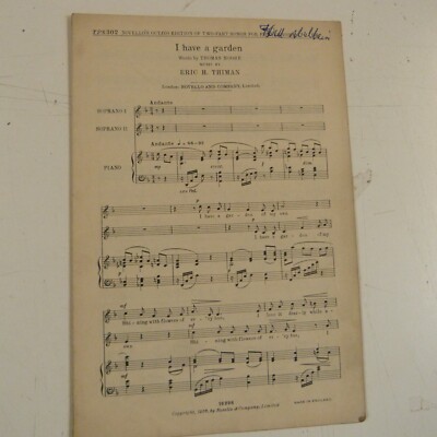 Chorpartitur ERIC H THIMAN Ich habe einen Garten, 2-stimmiges Lied