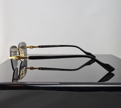 Gucci G1221S 001 Gold / Gray Lens Square Rimless Sunglasses 100