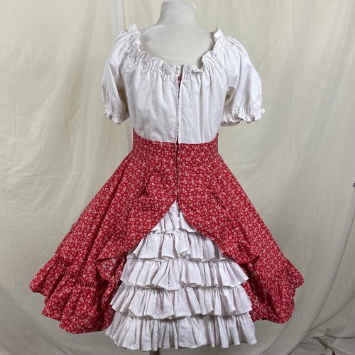 Vestido de Baile Cuadrado Rojo Floral Blanco Ojales Vintage Volantes Bustilla - Imagen 7 de 11