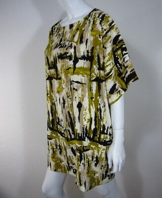 CITY VILA CLOTHES NWT SHORT SLEEVE SHEATH DRESS M MEDIUM AMBER GREEN BLACK