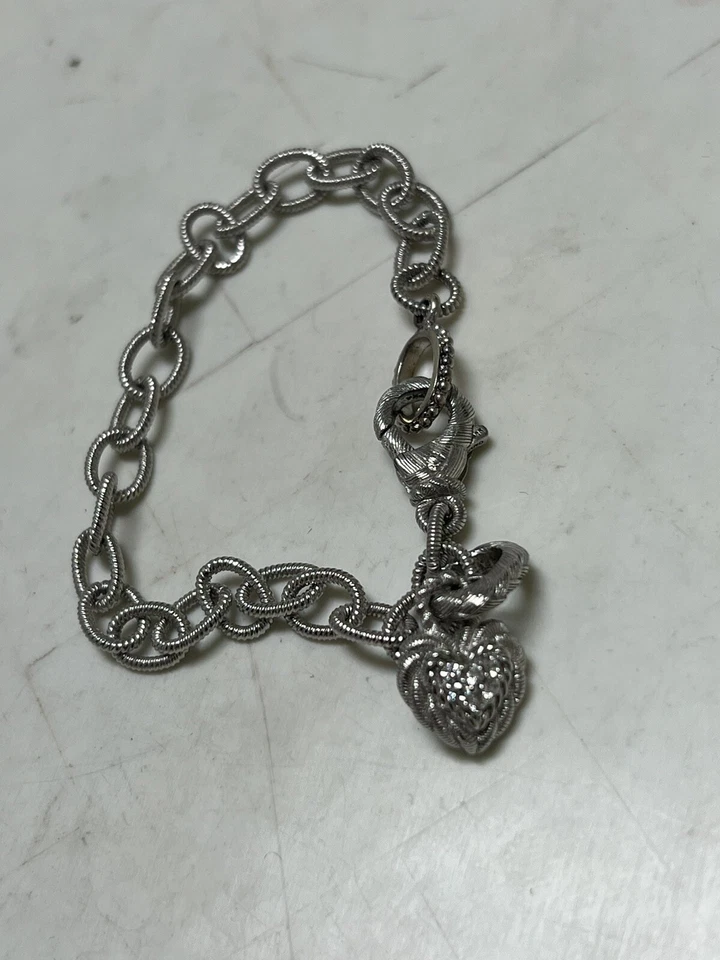 Judith Ripka Heart Cz Stone Sterling Silver Bracelet Rare Vtg 7.5” 17G L@@K - Image 4 of 4