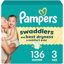 Pampers Swaddlers Diapers Size 3 Baby 136 Count Disposable