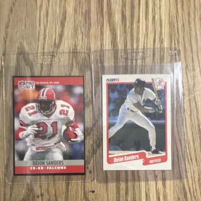 Deion Sanders Pro Set & Fleer 1990 Falcons NFL Yankees MLB Trading Card Lot (2)