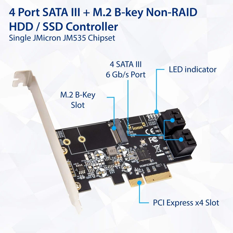 4 Port SATA and M.2 PCIe Card 1700 MB s High Speed Storage Expansion Adapter - Image 2 of 4