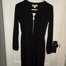 Michael Kors Elegant Black Long Sleeve Dress with Front Zipper