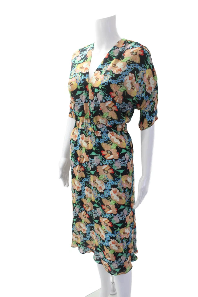 Tucker женщин шелк цветочный v-образным вырезом короткий рукав Shift платье многоцветный размер XS - Изображение 2 из 4