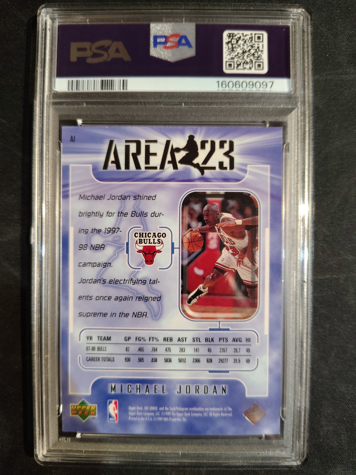 1998-99 Upper Deck Ionix Area 23 Michael Jordan #A1 PSA 9 Mint Chicago Bulls MJ view 2