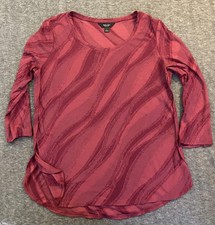 Simply Vera Vera Wang Shirt Womens Large Maroon Wavy Stripe Tunic 3/4 Sleeve
