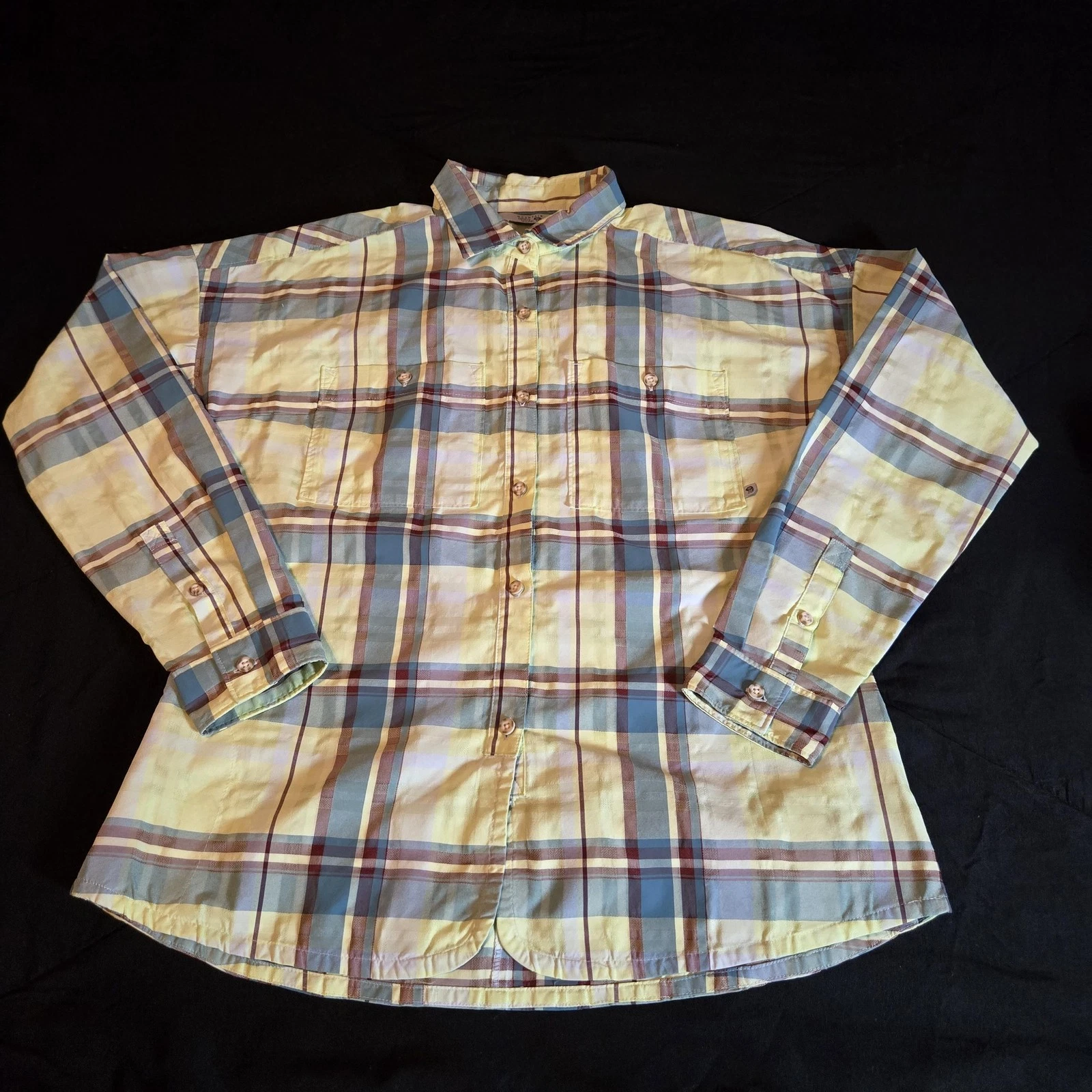 Mountain Hardwear Shirt Mens Medium Yellow Plaid Long Sleeve Hiking Button Up