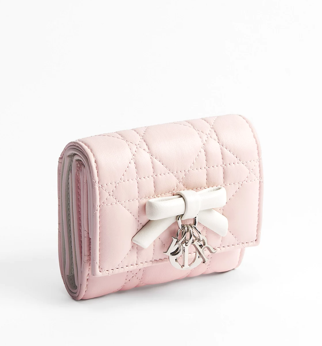 Dior Cannage Lambskin Wallet Exhale Pink & Latte White JPN