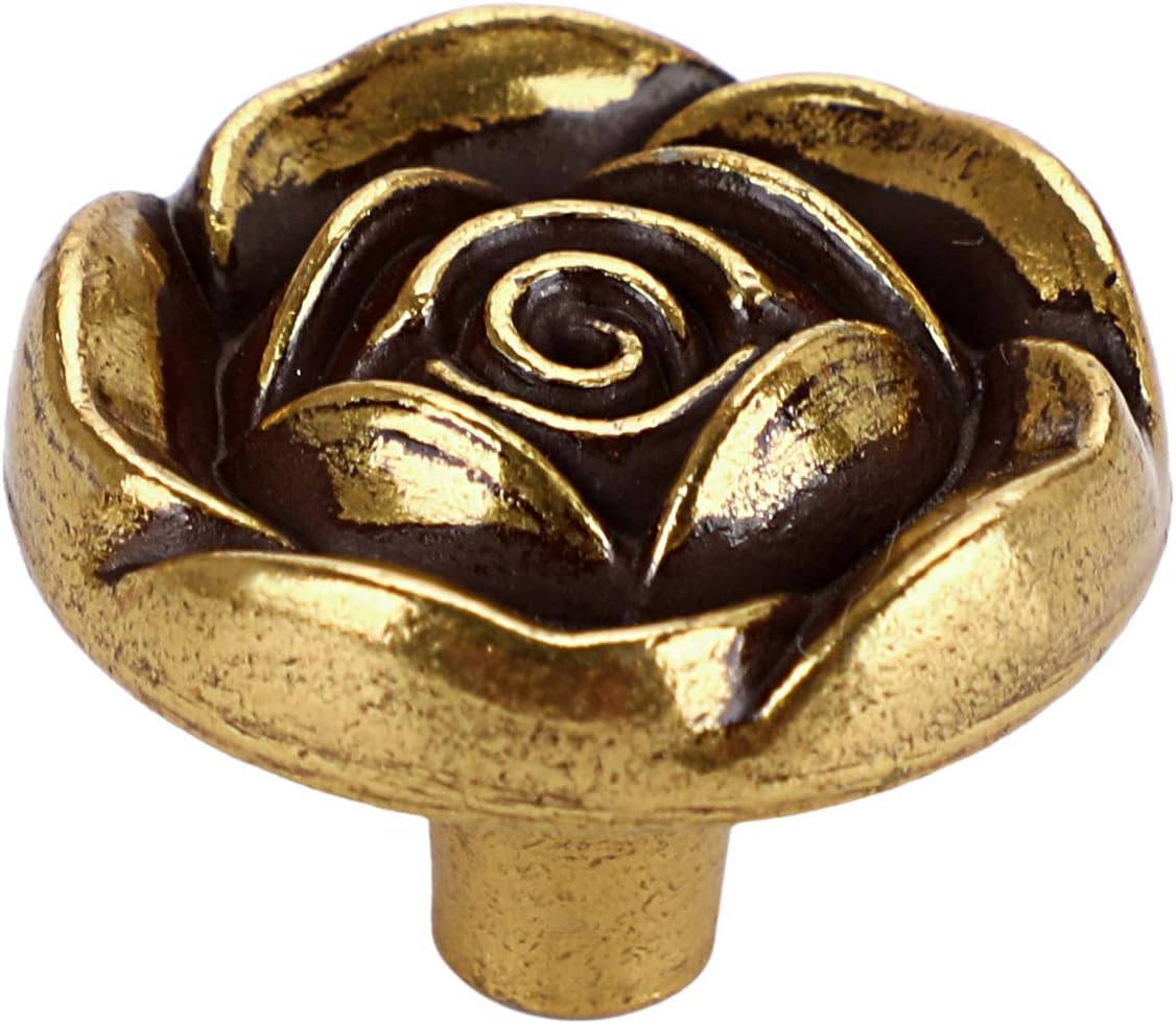 Pack of 5 Euro Rose Cabinet Knobs with Backplates – Ivory Floral Drawer Pulls, D