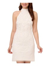 ADRIANNA PAPELL Womens Ivory Bow-back Lined Sleeveless Sheath Dress 2