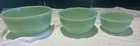 Fire King Ovenware Green Jadeite Bowl Set Graduated Set Beaded Rim- 7”, 6, 5”.