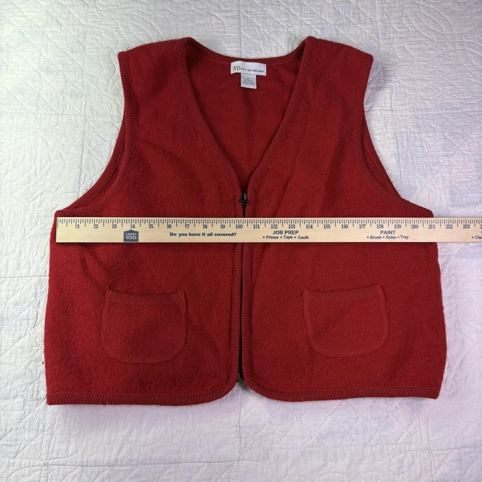 NY Jeans New York Jeans Chaleco Mujer XL Rojo 100% Lana Cremallera Bolsillos Frontales Foto 3 de 4