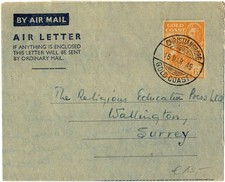 Gold Coast -- Air Letter franked with unicolor 6d cutted with King George, cocoa