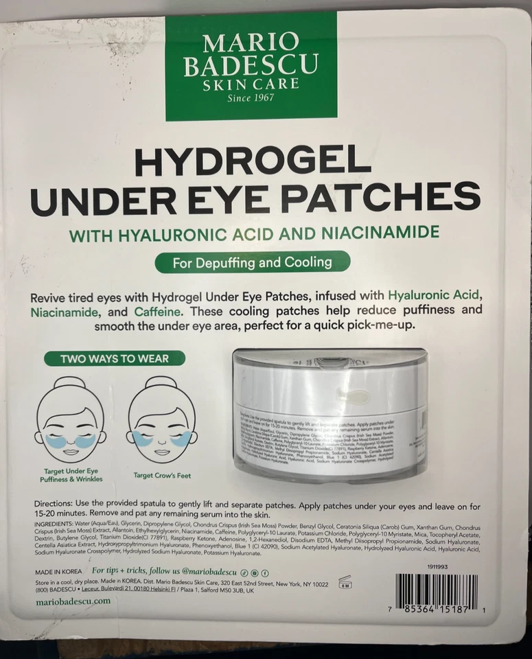 NUEVO Parches de hidrogel debajo de los ojos Mario Badescu 60 parches complejo de ácido hialurónico Foto 2 de 2