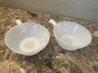 Vtg Fire King OvenWare Milk Glass White Soup Bowls w/Handle (2) Anchor Hocking
